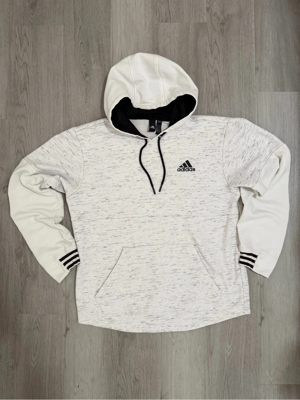 Adidas Men’s White speckled Hoodie with gray Accents